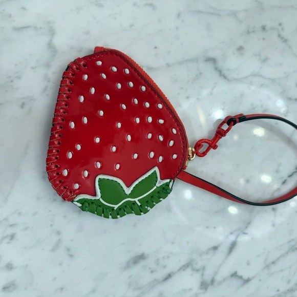 Tory Burch Handbags - NEW Tory Burch Purse Strawberry Leather Nubuck Coin Pouch Charm Wristlet $118